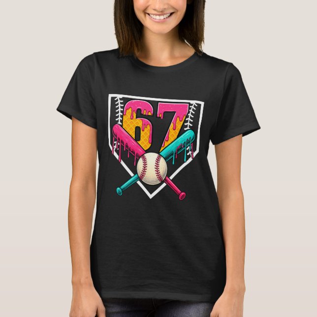 Baseball Ice Cream Drip Number 67 Player 67th Birt T-Shirt (Front)