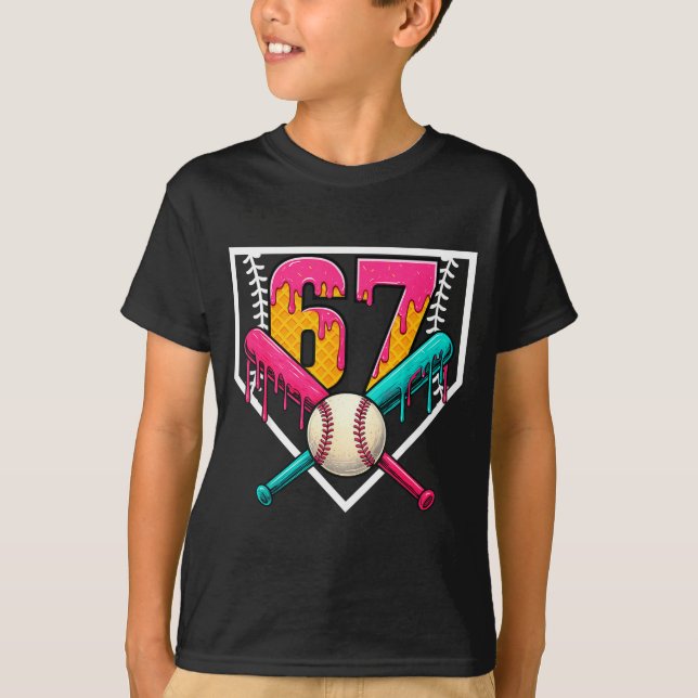 Baseball Ice Cream Drip Number 67 Player 67th Birt T-Shirt (Front)