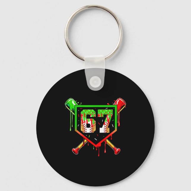 Baseball Ice Cream Drip Number 67 Player 6 7 Chris Key Ring (Front)