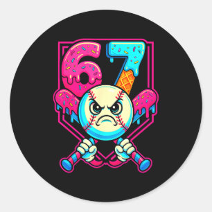 Baseball Ice Cream Drip Number 67 Six Seven Meme 6 Classic Round Sticker