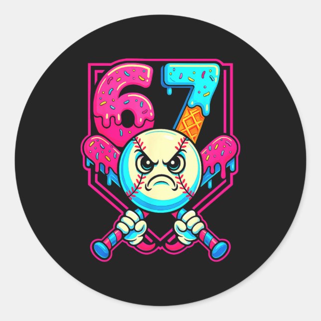 Baseball Ice Cream Drip Number 67 Six Seven Meme 6 Classic Round Sticker (Front)