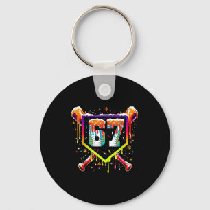 Baseball Ice Cream Drip Number 67 Six Seven Meme C Key Ring