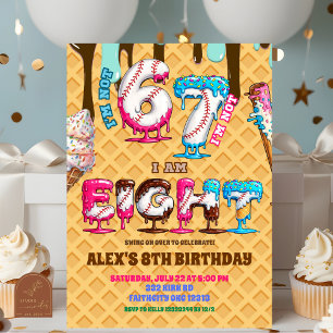Baseball Ice Cream Drip Six Seven boy 8th Birthday Invitation