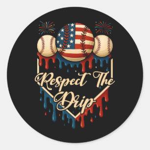 Baseball Ice Cream Dripping 4th Of July Respect Th Classic Round Sticker