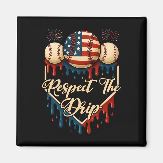 Baseball Ice Cream Dripping 4th Of July Respect Th Magnet (Front)