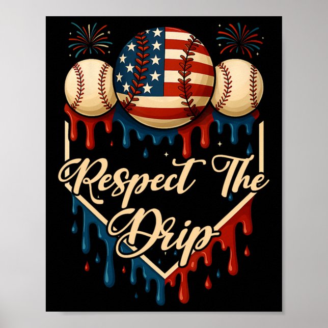 Baseball Ice Cream Dripping 4th Of July Respect Th Poster (Front)