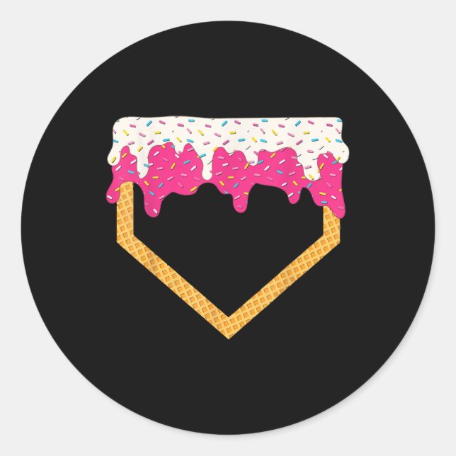 Baseball Ice Cream Dripping Baseball Home Plate Dr Classic Round Sticker (Front)
