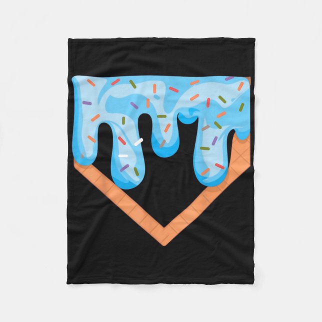Baseball Ice Cream Dripping Baseball Home Plate Dr Fleece Blanket (Front)