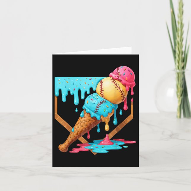 Baseball Ice Cream Dripping Funny Baseball Men Kid Card (Front)