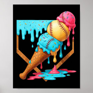 Baseball Ice Cream Dripping Funny Baseball Men Kid Poster