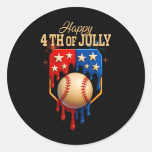 Baseball Ice Cream Dripping Patriotic Happy 4th Of Classic Round Sticker