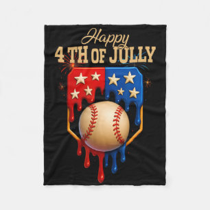Baseball Ice Cream Dripping Patriotic Happy 4th Of Fleece Blanket