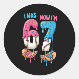 Baseball Ice Cream I Was 6 Now Im 7 Funny 67 Birth Classic Round Sticker