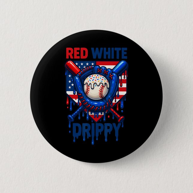 Baseball Ice Cream Red White And Drippy 4th Of Jul 6 Cm Round Badge (Front)