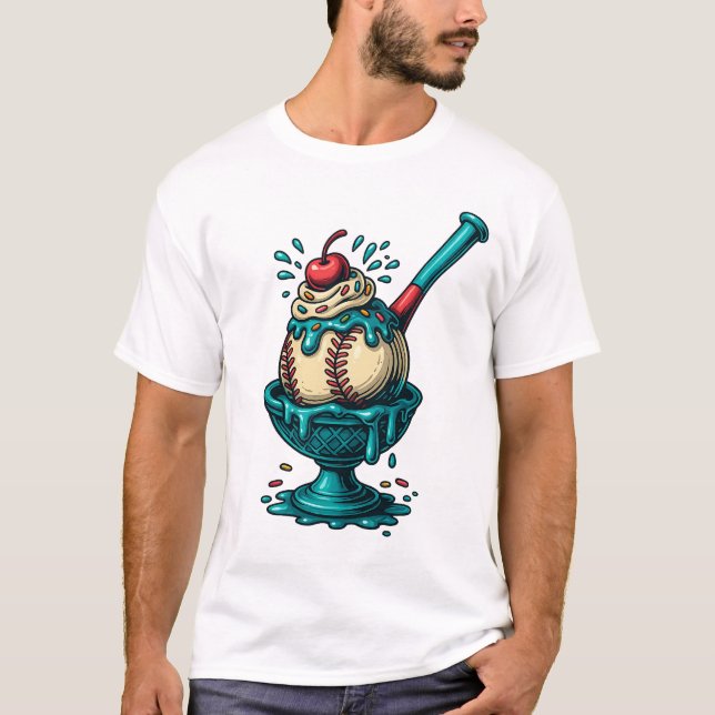Baseball Ice Cream Sundae Funny Sports Design T-Shirt (Front)