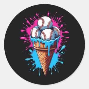 Baseball Ice Cream Watercolor Sports Lover Classic Round Sticker