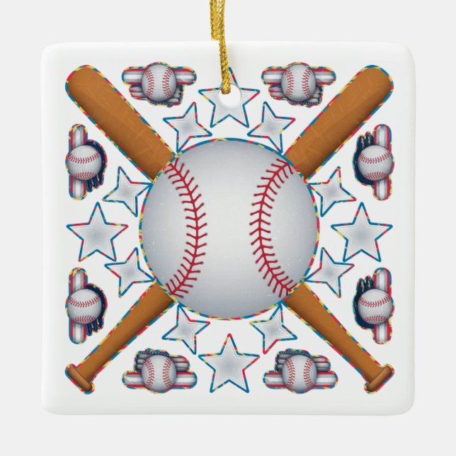 Baseball Icon Collage Ceramic Ornament (Front)