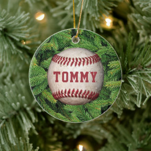 Baseball in Air, On Tree, Personalised Ceramic Tree Decoration