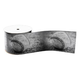 Baseball in Black and White 3" GrossGrain Ribbon Grosgrain Ribbon