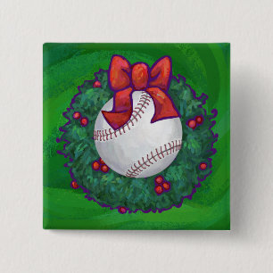 Baseball in Christmas Wreath 15 Cm Square Badge