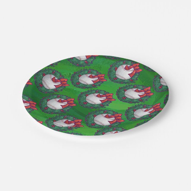 Baseball in Christmas Wreath Pattern Paper Plate (Angled)
