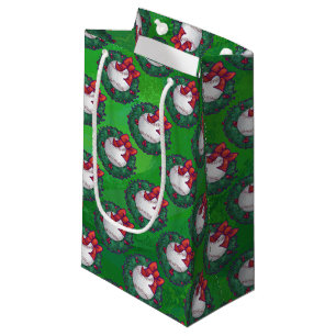 Baseball in Christmas Wreath Pattern Small Gift Bag