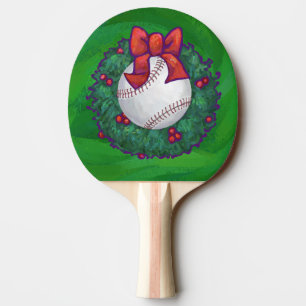 Baseball in Christmas Wreath Ping Pong Paddle