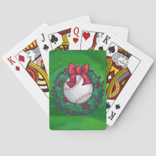 Baseball in Christmas Wreath Playing Cards