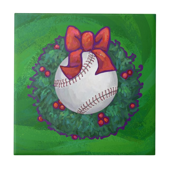 Baseball in Christmas Wreath Tile (Front)
