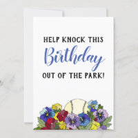 Baseball in Flowers FLAT Card Shower Invite