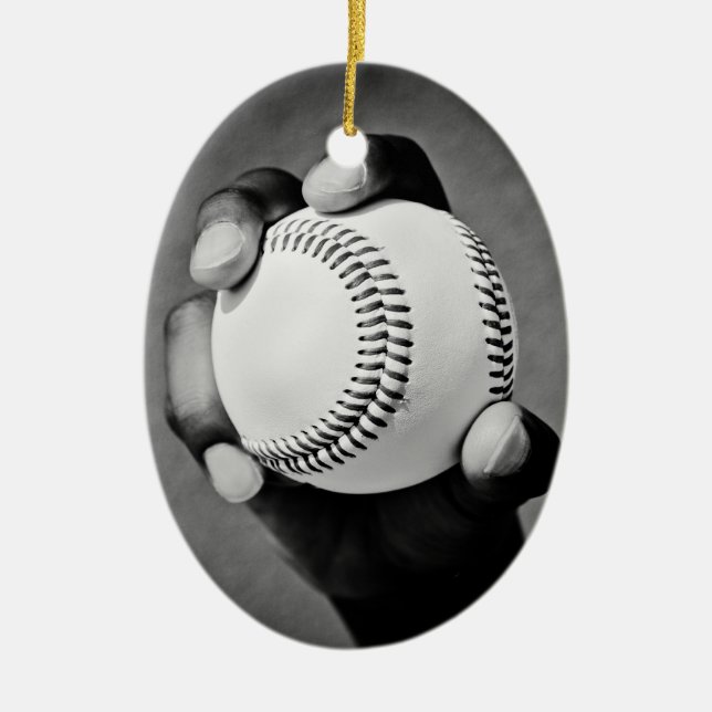 baseball in hand ceramic tree decoration (Front)