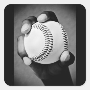 baseball in hand square sticker