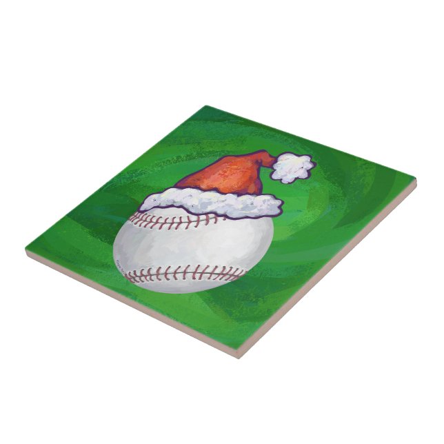 Baseball in Santa Hat on Green Tile (Side)