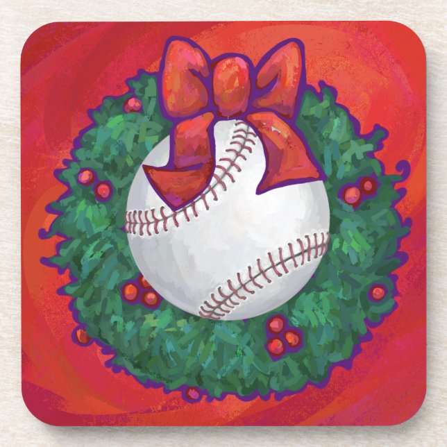 Baseball in Wreath on Red Coaster (Front)