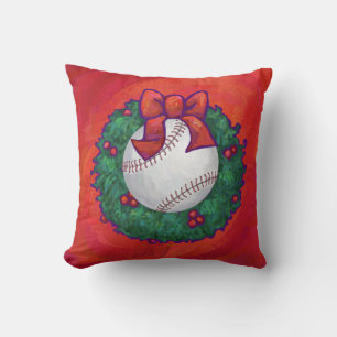 Baseball in Wreath on Red Cushion