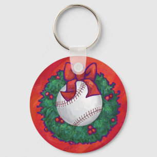 Baseball in Wreath on Red Key Ring