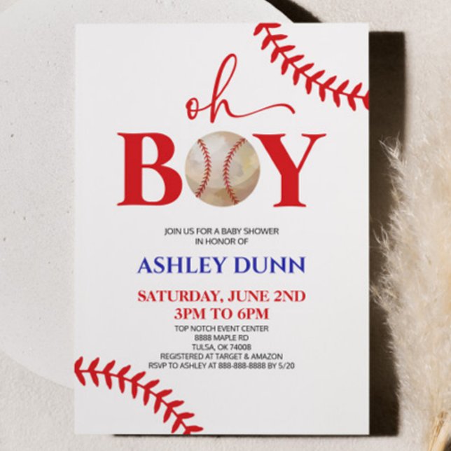 Baseball It's A Boy Red Blue Baby Shower Invitation (Creator Uploaded)
