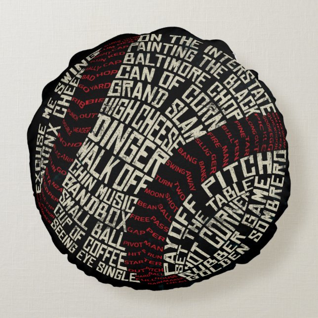 Baseball Jargon Slang Typography Round Pillow (Back)
