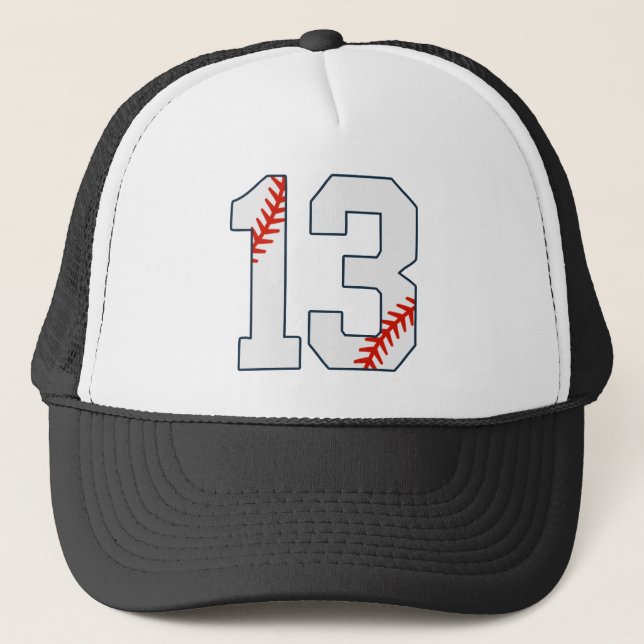 Baseball Jersey Number 13 Trucker Hat (Front)