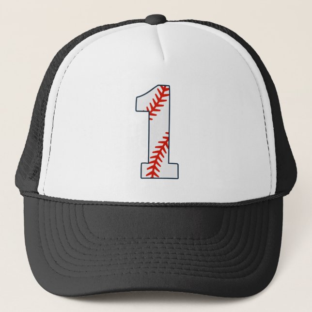 Baseball Jersey Number 1 Trucker Hat (Front)