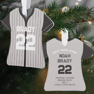 Baseball Jersey Player Stats Black Grey Keepsake Ornament
