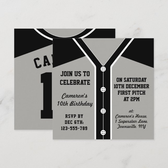 Baseball Jersey Themed Party Invites Template (Front/Back)