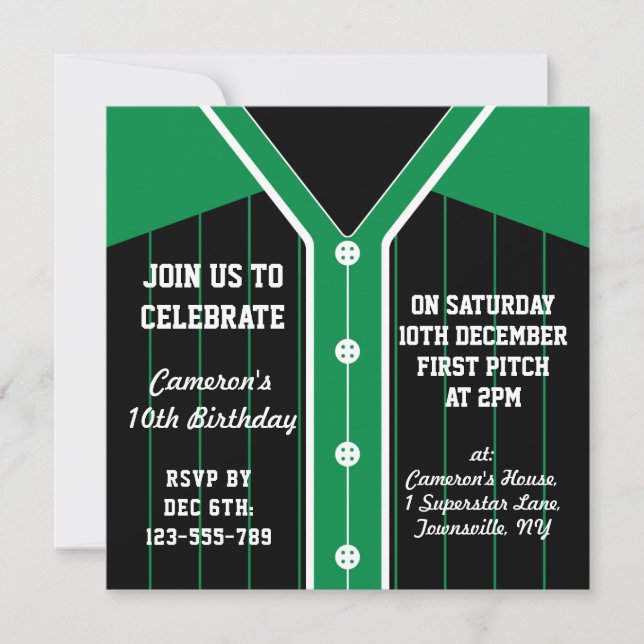 Baseball Jersey Themed Party Invites Template (Front)
