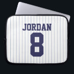 Baseball Jersey with Custom Name and Number Laptop Sleeve<br><div class="desc">Blue Pinstripe Baseball Jersey Gift with Custom Name and Number.
Perfect gift for baseball players and baseball lovers.</div>