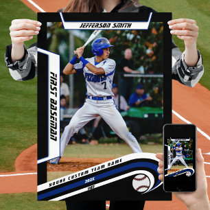 Baseball Keepsakes in Lively Blue Black Custom  Poster