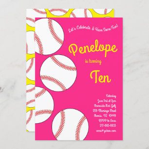 Baseball Kids Birthday Party Sports Pink Girls Invitation