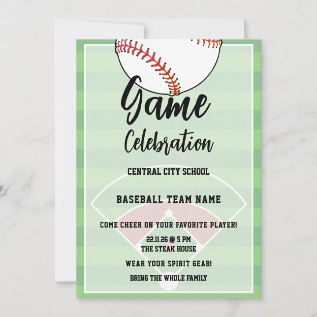 Baseball Kids Final Game School Celebration Invitation (Front)