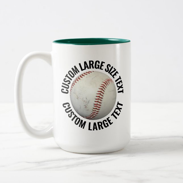 Baseball & Large Text HUNTER GREEN 15oz Custom Two-Tone Coffee Mug (Left)