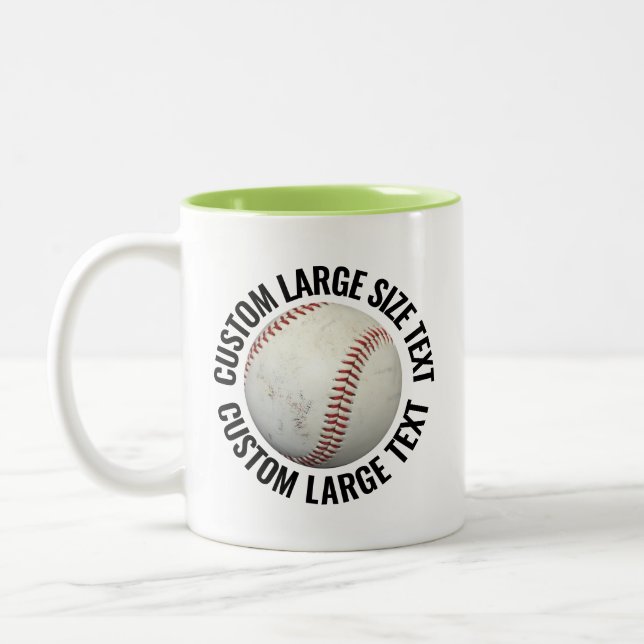 Baseball & Large Text LIME GREEN 11oz Custom Two-Tone Coffee Mug (Left)