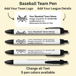 Baseball League Team - Add your own details & Logo Black Ink Pen